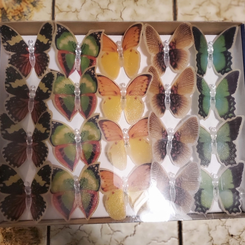 NIB String of 20 Butterfly Colored Twinkle Fiber Optic Lights Indoor / Outdoor